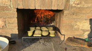 a brick oven with a bunch of food in it at Hi Ostello Della Pace Assisi in Assisi
