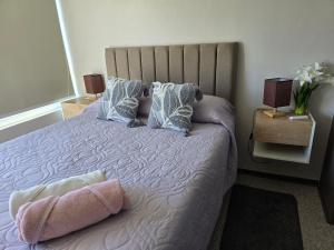 a bedroom with a large bed with pillows at Céntrico y Fabuloso depto en Rancagua Centro in Rancagua
