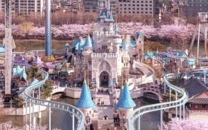 an aerial view of the disney castle at Bom Noon Stay Jamsil 봄눈스테이 잠실 in Seoul