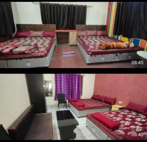 2 fotos de una habitación con 2 camas en Mahadevi Mataji Ashram, en Varanasi