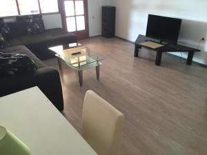 ein Wohnzimmer mit einem Sofa und einem Couchtisch in der Unterkunft Apartments Pavić in Betina