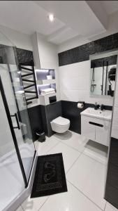 a bathroom with a toilet and a sink at Tatra Lodge Apartamenty z widokiem na góry in Kościelisko