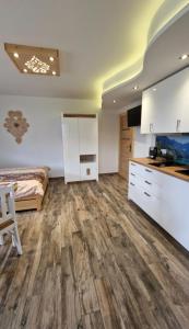 a large room with a bed and a kitchen at Tatra Lodge Apartamenty z widokiem na góry in Kościelisko +33 photos