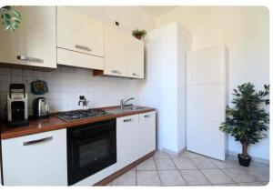 a kitchen with white cabinets and a potted plant at Dimora Senese a due passi dal centro in Siena