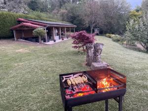 a barbecue grill in a yard with a building at Villa de L'ovalie in Pernois