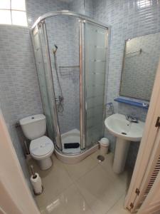 a bathroom with a shower and a toilet and a sink at Sherry house in Jerez de la Frontera