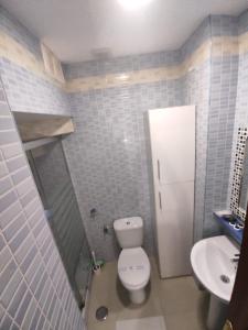 a bathroom with a white toilet and a sink at Sherry house in Jerez de la Frontera +24 photos