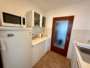 a kitchen with a refrigerator and a microwave at Apartman Val in Dramalj