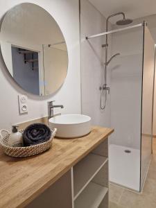 un baño con lavabo y espejo en T3 Duplex - Centre-ville, en Saint-Pourçain-sur-Sioule