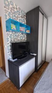 a room with a flat screen tv on a wall at Zlatiborski konaci 14 Pet Frendly! in Zlatibor