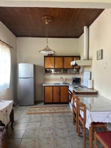 a kitchen with a refrigerator and a table with chairs at Analipsi Village House in Análipsis