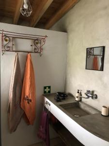 ein Badezimmer mit Waschbecken und Spiegel in der Unterkunft Xaminé in Água Retorta