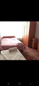 Un dormitorio con dos camas y una ventana. en Aport 24, en Karakol