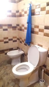 een badkamer met een toilet en een blauwe handdoek bij Ocean view OR426 in Adeje +7 foto's