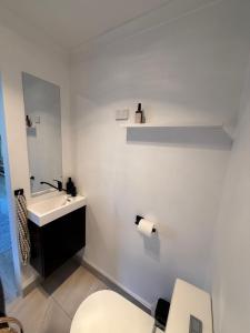 Un baño blanco con inodoro y lavabo. en Mont-Eggo Boutique Garden Studio, en New Town 32 fotos más