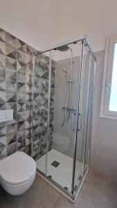 un baño con ducha y WC en Santa Fe Rooftop Luxury Apartments, en Tortoreto Lido