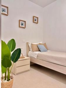 una camera da letto con un letto e una pianta in vaso di Harmonia a SantʼAntonio Abate Altre 100 foto