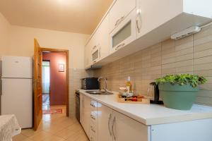 a kitchen with a sink and a refrigerator at Grape Apartment Studio in Rahovec +16 photos
