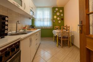 a kitchen with a sink and a table in it at Grape Apartment Studio in Rahovec