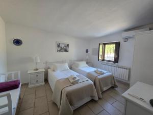 a bedroom with two beds and a window at Trullo Olivia con piscina riscaldata, natura e relax in Martina Franca +63 photos