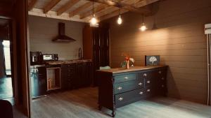 a kitchen with a chest of drawers and a stove at Finca Real in Negreira