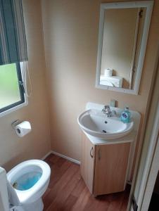 a bathroom with a sink and a toilet and a mirror at L91 Rebecca's place in Mablethorpe +10 photos