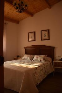 a bedroom with a bed and a chandelier at La Casa Del Sastre in Torrecilla de los Ángeles +19 photos