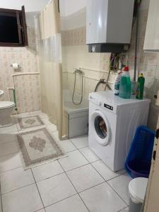 a bathroom with a washing machine and a shower at Racina Apartmani in Plav