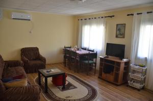 a living room with a television and a dining room at Seosko domacinstvo Radovanovic in Bajina Bašta