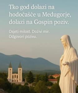 a statue of a man standing in front of a city at Apartman Marija Medjugorje in Međugorje