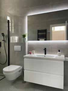 a bathroom with a white sink and a toilet at The White House Split in Split
