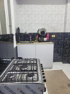 a kitchen with a stove with a box in it at nice comfy bedroom in Cairo +4 photos