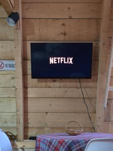 a tv on a wall with a netflix sign on it at Tri breze in Kolašin