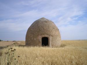 un vecchio edificio in un campo di erba alta di La Casona de Mahora a Mahora