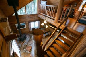 an overhead view of a living room in a log cabin at ログbase in Kaga