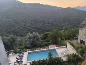 a villa with a swimming pool and a mountain at Casa Stella in Olmeto