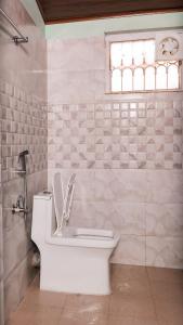 a bathroom with a toilet and a window at Wild Wood Stays in Madikeri