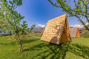 普雷德沃尔Glamping Mohorjev grunt的田野上的小房子,有树