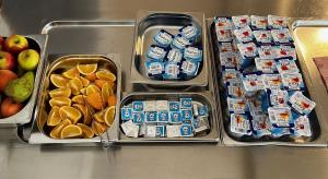 four trays ofrozen food with apples and oranges at Horizon Hostel in Bredene +19 photos