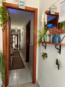 a hallway with a door with plants on it at CASA PITA Completa Grupos in San Justo de la Vega