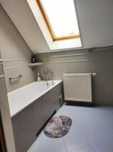 ein Badezimmer mit einer Badewanne und einem Dachfenster in der Unterkunft Cichy Zaułek Górki Wielkie in Górki Wielkie