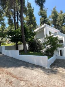 a white house with a tree in front of it at Villa Angie in Sani Beach