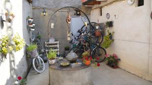 a bicycle parked in an alley with flowers and plants at CASA PITA Completa Grupos in San Justo de la Vega