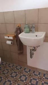 bagno con lavandino e asciugamano di Ferienhaus Hoher Vogelsberg a Herbstein Altre 13 foto