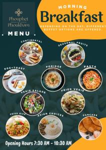 a flyer for a restaurant with different types of food at PhouPhet PhouKham Lodge in Louang Namtha