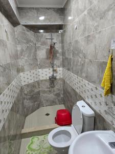 ein Badezimmer mit Toilette, Waschbecken und Dusche in der Unterkunft Korpusi in Kobuleti + 2 Fotos