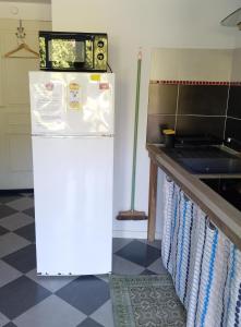 a refrigerator with a microwave on top of it in a kitchen at Le Stud' à Saint Pierre d'Oléron ! in Saint-Pierre-dʼOléron +9 photos