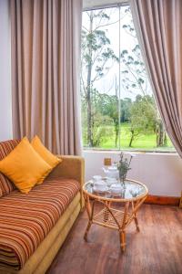a living room with a coffee table and a window at Hills City Apartments in Nuwara Eliya