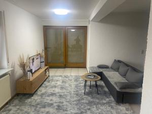 a living room with a couch and a table at Apartment am Ölberg in Rheinfelden in Karsau
