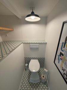 een kleine badkamer met toilet in een kamer bij Casalleia in Bergonne +7 foto's